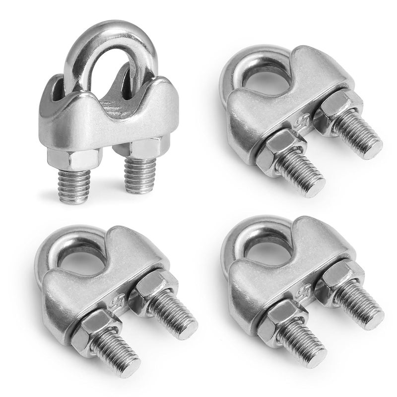 Jamiikury 4pcs M5 Wire Rope Clamp, 3/16 inch Cable Clamps Stainless Steel Wire Rope Clips - Image 1